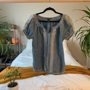 Denim embroidered blouse